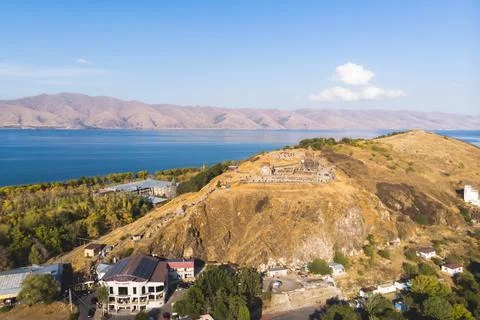 Sevan Lake, Armenia, beautiful aerial panoramic view of Sevan Lake, Geghark.. Stock Photos