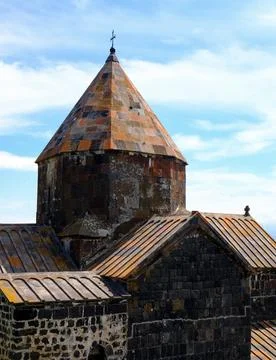 Sevan lake, Armenia. Facade of Sevanavank monastery under blue sky Stock Photos