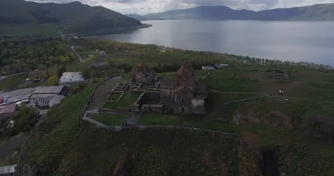 Sevan Lake Sevanavank Monastery IX c. AD Stock Footage
