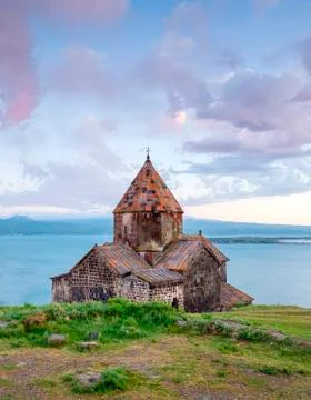 Sevanavank church on Lake Sevan at sunset, Sevan, Gegharkunik Province, Armenia Stock Photos