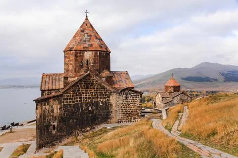 Sevanavank monastery and lake sevan Stock Photos