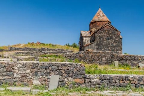 Sevanavank monastery on the coast of Sevan lake, Armenia Stock Photos