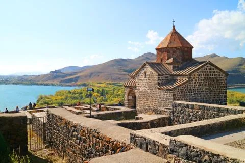 Sevanavank Monastery on a Peninsula at the Northwestern Shore of Lake Sevan 스톡 사진