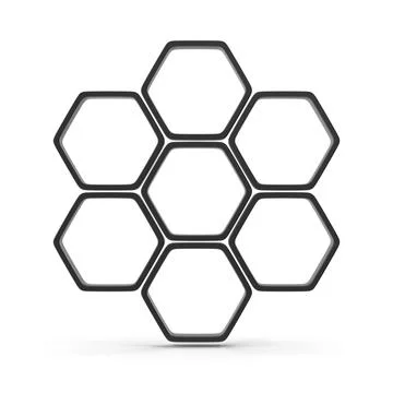 Seven 3D Hexagonal Frames Arranged in a Honeycomb Pattern Stock Illustration