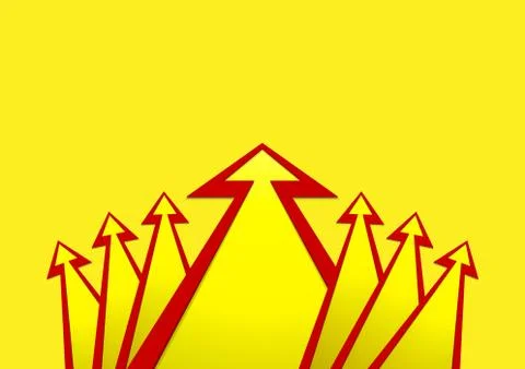 Seven arrows with red stroke on yellow background Stock Illustration