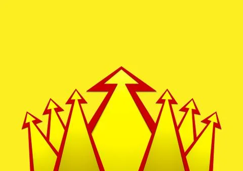 Seven arrows with a stroke on yellow background Stock Illustration