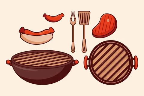Seven bbq grill icons 스톡 일러스트