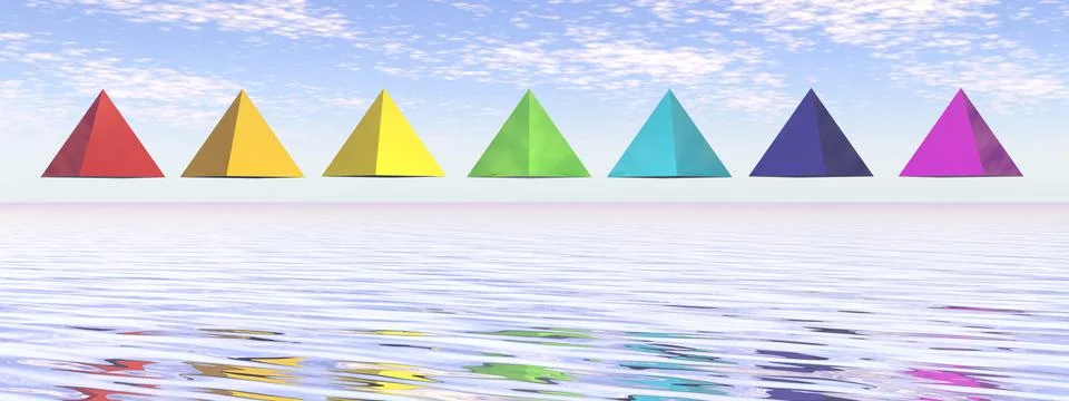 Seven chakra pyramids - 3D render Stock Illustration