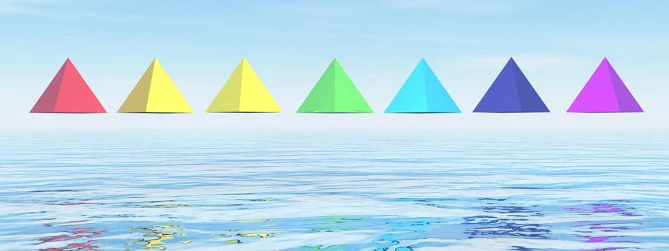Seven chakra pyramids - 3D render Stock Illustration