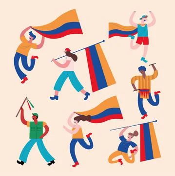Seven colombians protesters Stock Illustration