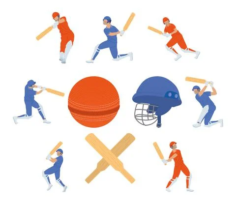 Seven cricket players Stock Illustration
