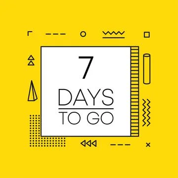 Seven days to go timer banner in geometry style on yellow background. Countdo 스톡 일러스트