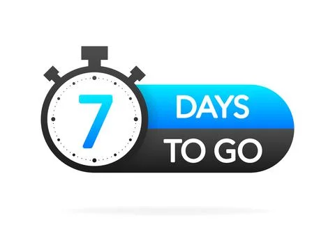Seven days to go timer banner in flat style on white background. Countdown da Stock Illustration