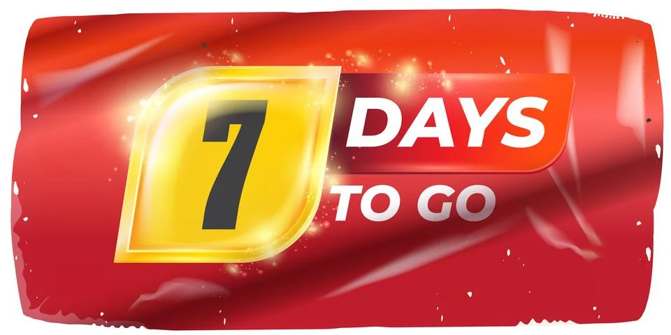 Seven Days To Go Vector: Bold White Numerals on Dynamic Red and Yellow Stock Illustration