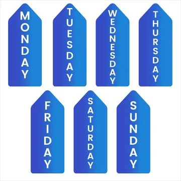 Seven days of the week, blue gradient and white color and plain white background Stock Illustration