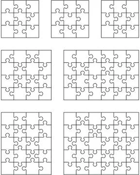 Seven different white puzzles Stock Illustration