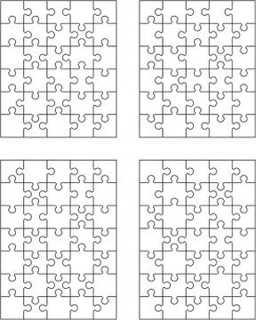 Seven different white puzzles Stock Illustration
