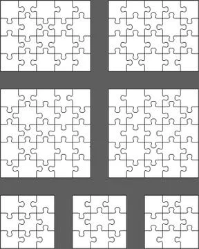 Seven different white puzzles Stock Illustration