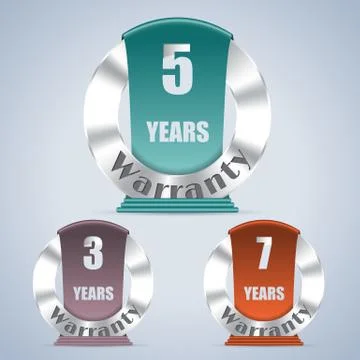 Seven five and three year warranty badges Stock Illustration