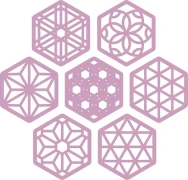 Seven hexagonal coaster in soft color. Laser cut compatible. Stock Illustration