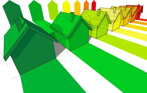 Seven houses certified in seven energetic classes Stock Illustration