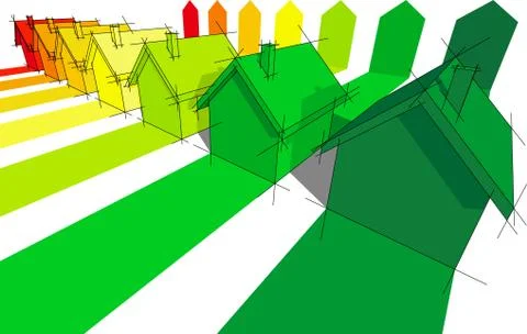 Seven houses certified in seven energetic classes Stock Illustration