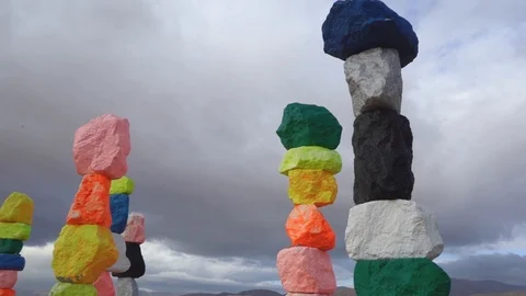 Seven Magic Mountain Colored Rocks Stock-Footage 100137023