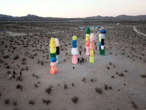 Seven Magic Mountains 4K Drone footage | Las Vegas, Nevada Stock Footage 81341621