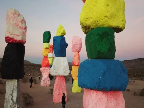 Seven Magic Mountains Close Up Stock Footage 81342803