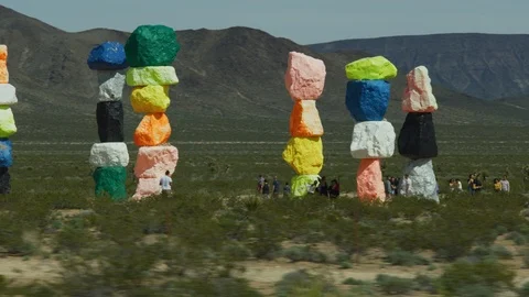 Seven Magic Mountains Desert 4K Stock Footage 106776049