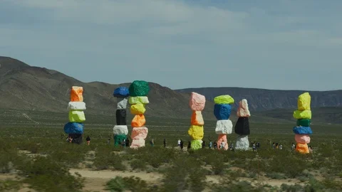 Seven Magic Mountains Desert 4K Stock Footage 106776175