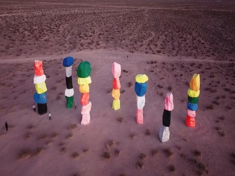 Seven Magic Mountains Hovering Drone 4K Stationary Stock Footage 81376819