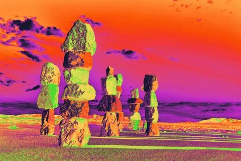 Seven Magic Mountains Rock Stack Infrared Gradient Desert Art Las Vegas Fotos Stock