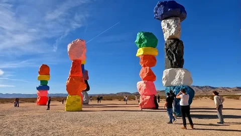Seven Magic Mountains in Winter, Nevada Stock Footage 338315111