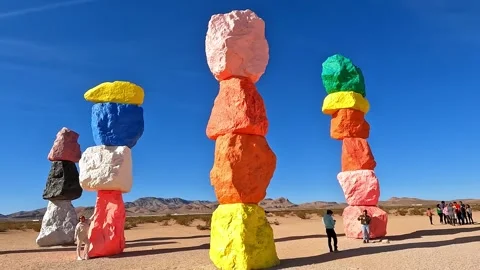 Seven Magic Mountains in Winter, Nevada Stock Footage 338315116