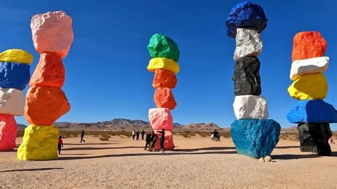 Seven Magic Mountains in Winter, Nevada Stock Footage 338315119