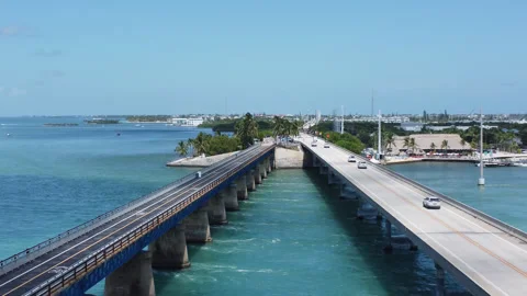 Seven Mile bridge drone shot 2026 Summer ten Stock Footage 344008411