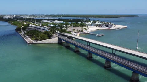 Seven Mile bridge drone shot static to movement Stock Footage 344008416