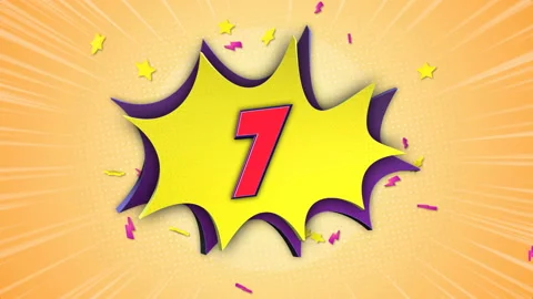 Seven Number Comic Text Animation, with Alpha Matte, Loop Vídeo Stock 204010059