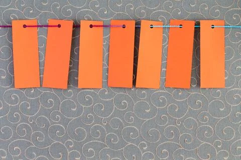 Seven orange rectangular tags Fotos de archivo