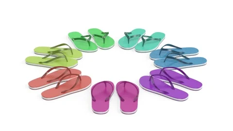 Seven pairs of different colored flip flops Stock Footage 275558139