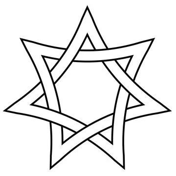 Seven pointed star with braided sides, vector star david weave icon in outline Stock Illustration