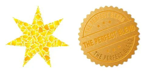 Seven Pointed Star Icon Collage of Golden and Metal The Perfect Blend Stamp Illustrazione stock