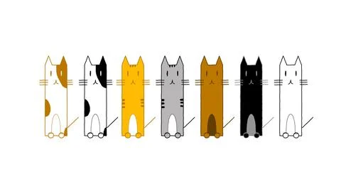 Seven rectangle cats drawing shape Stock Illustration