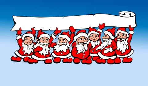 Seven Santas vector graphic illustration Stock Illustration