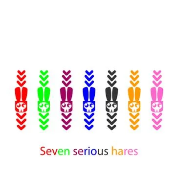 Seven serious hares, vector pointers. Rabbit, bunny, hare of icon on map, poi Stock Illustration