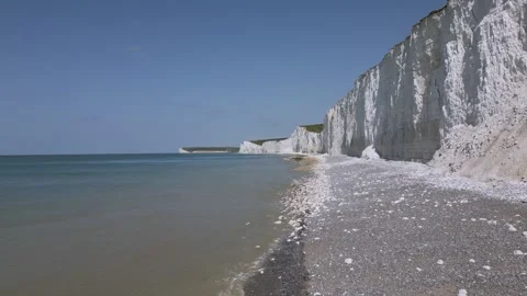 Seven Sisters  chalk cliffs above sea Stock Footage 242998423