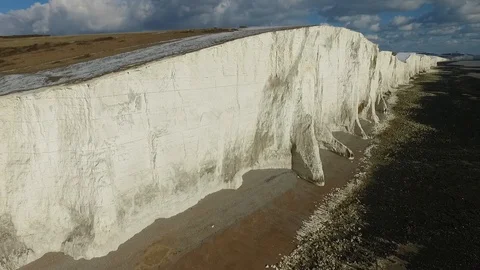 Seven Sisters chalk cliffs aerial Stock Footage 86574712