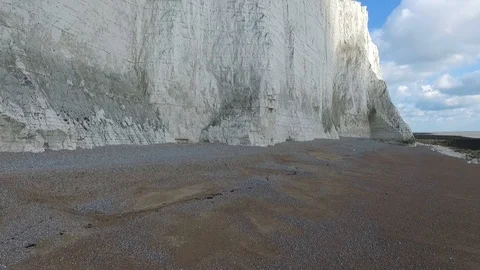 Seven Sisters chalk cliffs aerial Stock Footage 86574816