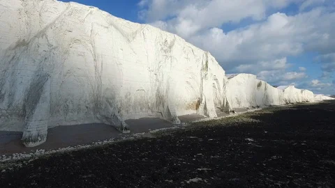 Seven Sisters chalk cliffs aerial Stock Footage 86575234